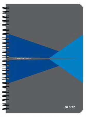 Spirálfüzet, A5, kockás, 90 lap, PP borító, LEITZ "Office", szürke-kék