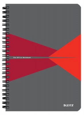Spirálfüzet, A5, vonalas, 90 lap, PP borító, LEITZ "Office", szürke-piros