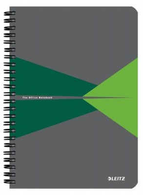 Spirálfüzet, A5, vonalas, 90 lap, PP borító, LEITZ "Office", szürke-zöld