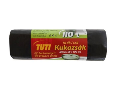 Szemeteszsák, 110 l, 10 db, 60x100 cm, 17 µ, TUTI, fekete