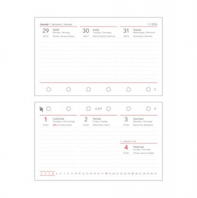 Kalendárium betét, tervező, heti, "S", SATURNUS, fehér 2026