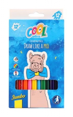 Színes ceruza készlet, háromszögletű, vastag, COOL BY VICTORIA, 12 különböző szín