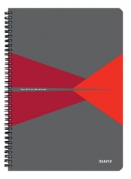 Spirálfüzet, A4, vonalas, 90 lap, laminált karton borító, LEITZ "Office", szürke-piros