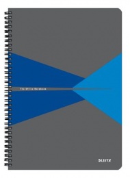 Spirálfüzet, A4, vonalas, 90 lap, laminált karton borító, LEITZ "Office", szürke-kék